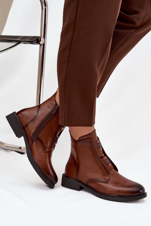 Moteriški aulinukai pašiltinti žemu kulniuku su gražiomis detalėmis rudos spalvos Tavressa