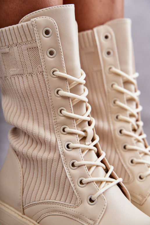  Aulinukai su kojinės tipo auliuku su plačiais kulniukais smėlio spalvos Liam