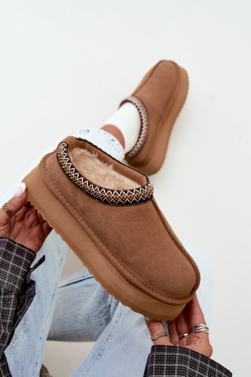   iš zomšos sniego batai Z Dekoracyjną Lamówką Vinceza 97972 Camel