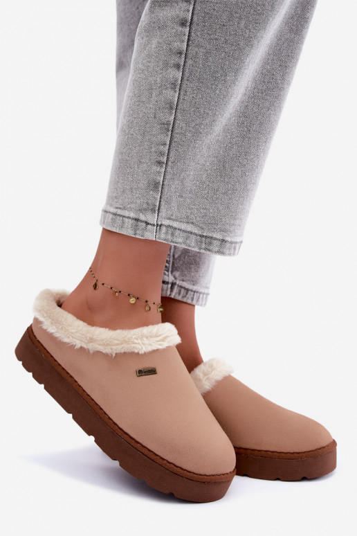 Šlepetės batai naminės  su kailiuku Inblu DR000004 Camel