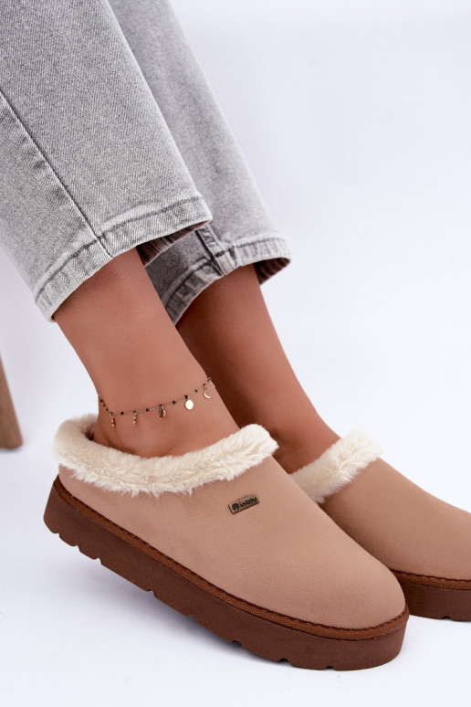 Šlepetės batai naminės  su kailiuku Inblu DR000004 Camel