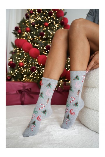 Kojinės  Christmas Choinki Ho Ho Ho pilkos spalvos