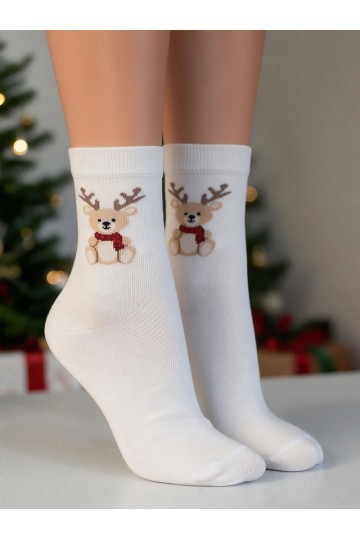 Vaikiškos kojinės Christmas Meškiukai Z Porożem dramblio kaulo spalvos