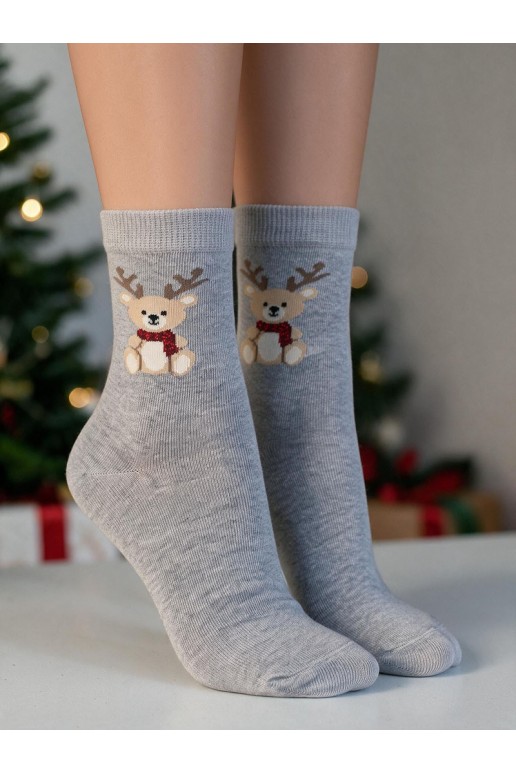 Vaikiškos kojinės Christmas Meškiukai Z Porożem pilkos spalvos