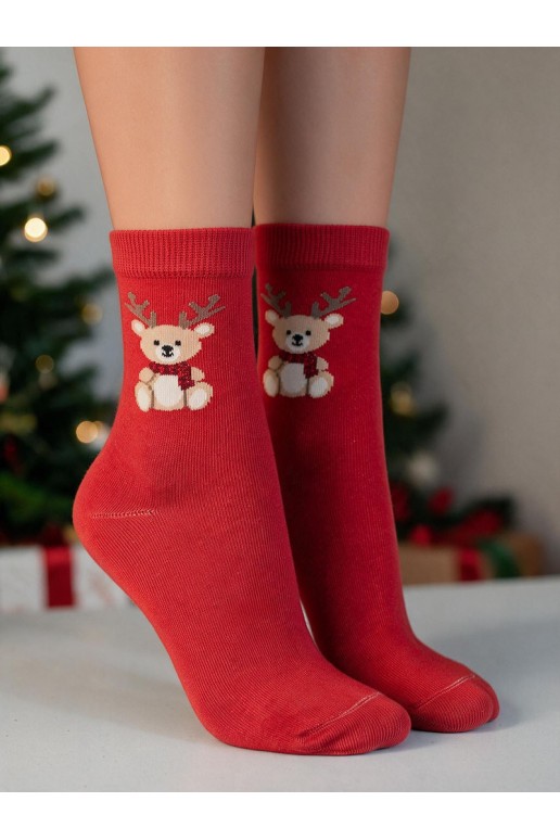Vaikiškos kojinės Christmas Meškiukai Z Porożem raudonos spalvos