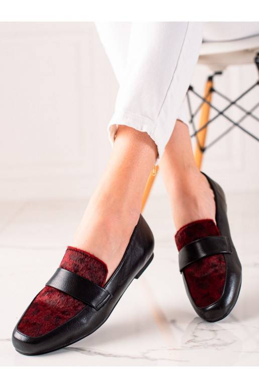 CZARNO-bordo spalvos spalvos batai su kailiuku