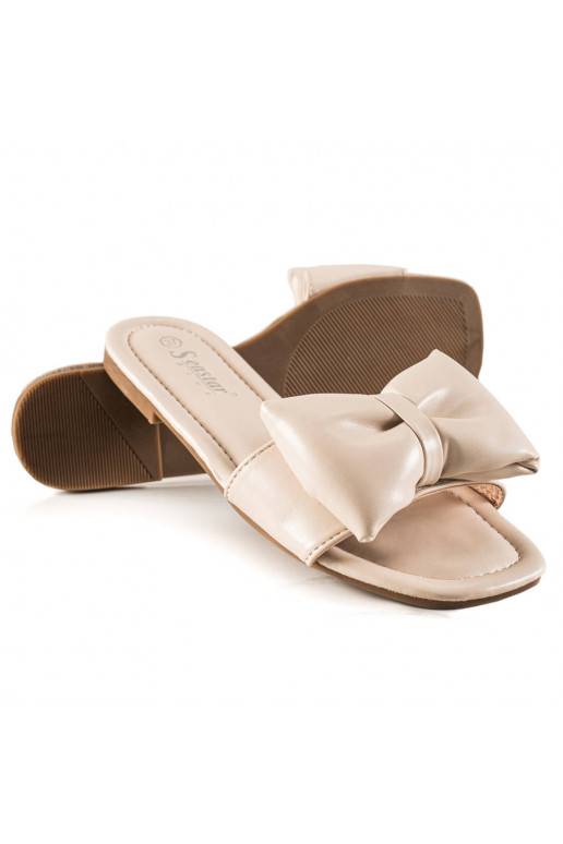 Smėlio spalvos Šlepetės su kaspinais 