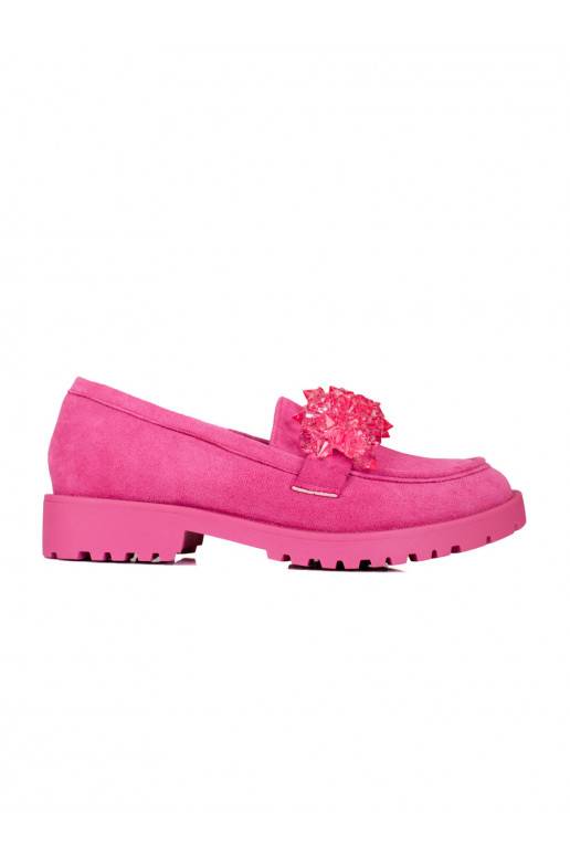 iš zomšos moteriški mokasinai Shelovet su kristaliukais rožinės spalvos