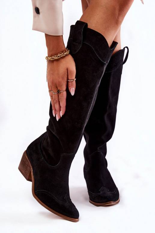 Juodi ilgaauliai batai su kulniukais