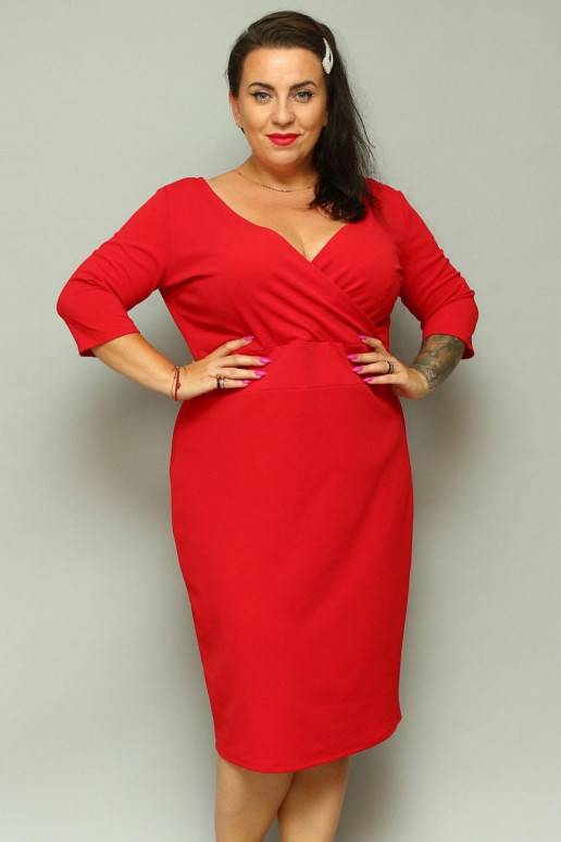 Stilinga raudonos spalvos Plus size suknelė Karko