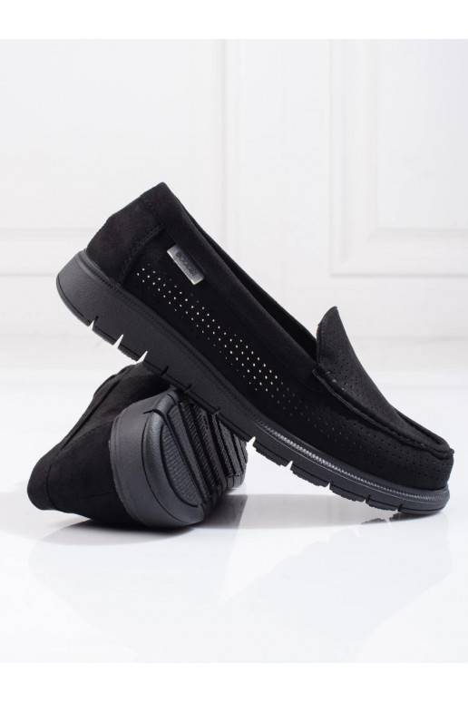 Juodos spalvos moteriški mokasinai Shelovet ażurowe