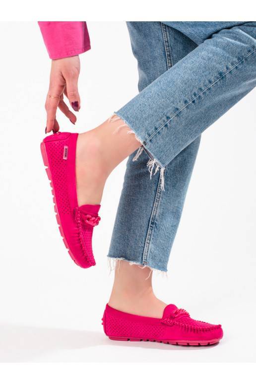 su aužūro elementais  mokasinai iš zomšos shelovet rožinės spalvos su aužūro elementais  mokasinai iš zomšos shelovet rožinės spalvos