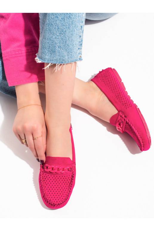 su aužūro elementais  mokasinai iš zomšos shelovet rožinės spalvos su aužūro elementais  mokasinai iš zomšos shelovet rožinės spalvos