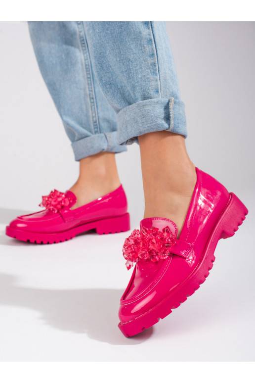 Moteriški mokasinai Shelovet  su kristaliukais ryškios rožinės spalvos Moteriški mokasinai Shelovet  su kristaliukais ryškios rožinės spalvos