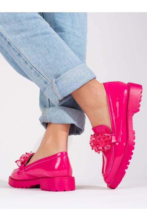 Moteriški mokasinai Shelovet  su kristaliukais ryškios rožinės spalvos Moteriški mokasinai Shelovet  su kristaliukais ryškios rožinės spalvos