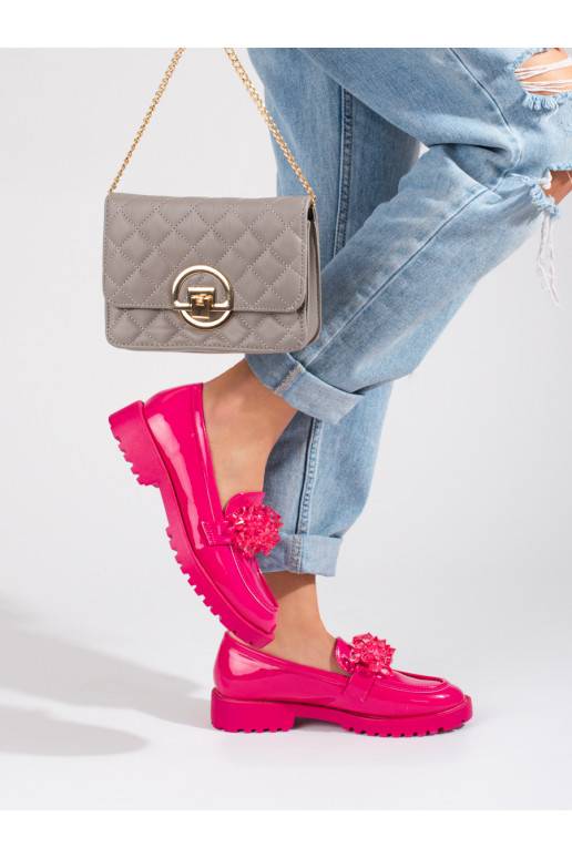 Moteriški mokasinai Shelovet  su kristaliukais ryškios rožinės spalvos Moteriški mokasinai Shelovet  su kristaliukais ryškios rožinės spalvos