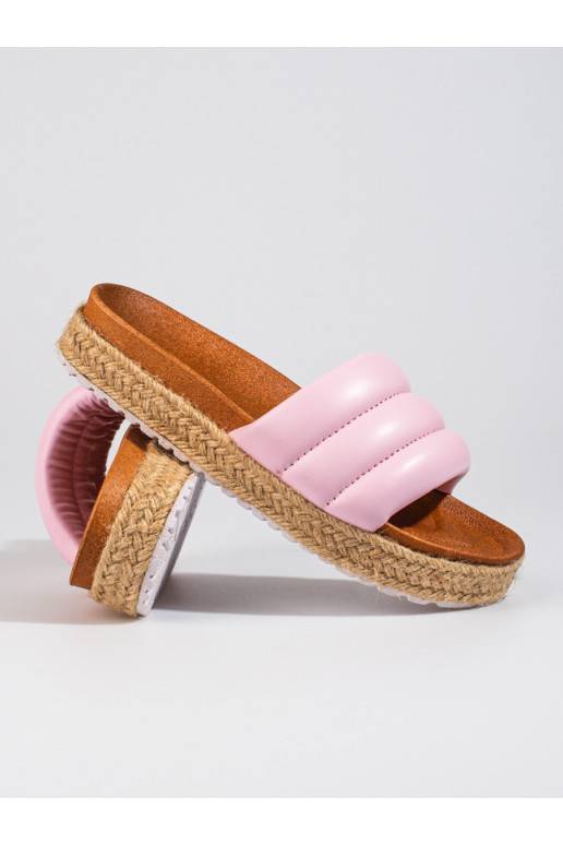 Šlepetės  espadrilės su masyviu kulnu Vinceza rožinės spalvos   Šlepetės  espadrilės su masyviu kulnu Vinceza rožinės spalvos