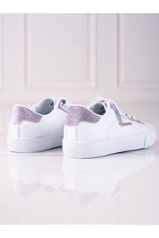 baltos spalvos batai dziecięce Shelovet z różowym brokatem