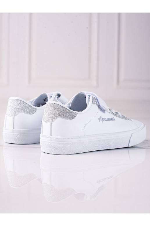 laisvalaikio batai dziecięce Shelovet baltos spalvos ze srebrnym brokatem