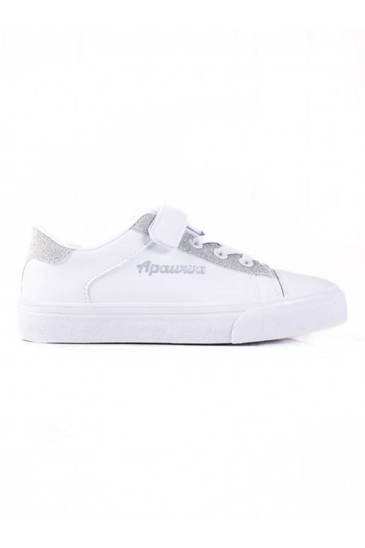 laisvalaikio batai dziecięce Shelovet baltos spalvos ze srebrnym brokatem