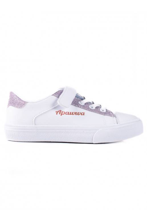 laisvalaikio batai dziecięce Shelovet baltos spalvos z różowym brokatem