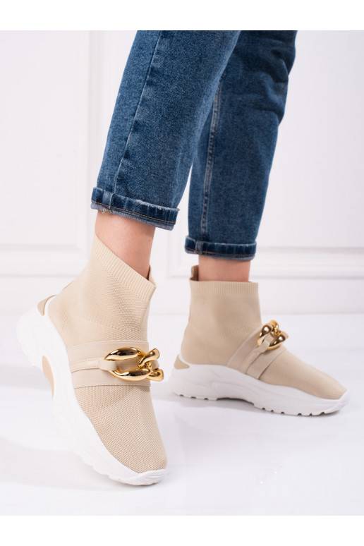 Moteriški laisvalaikio batai Shelovet su kojinės tipo auliuku smėlio spalvos