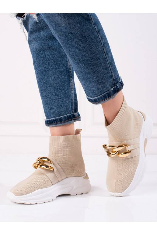 Moteriški laisvalaikio batai Shelovet su kojinės tipo auliuku smėlio spalvos
