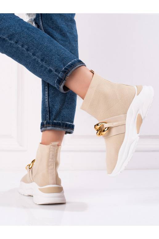 Moteriški laisvalaikio batai Shelovet su kojinės tipo auliuku smėlio spalvos