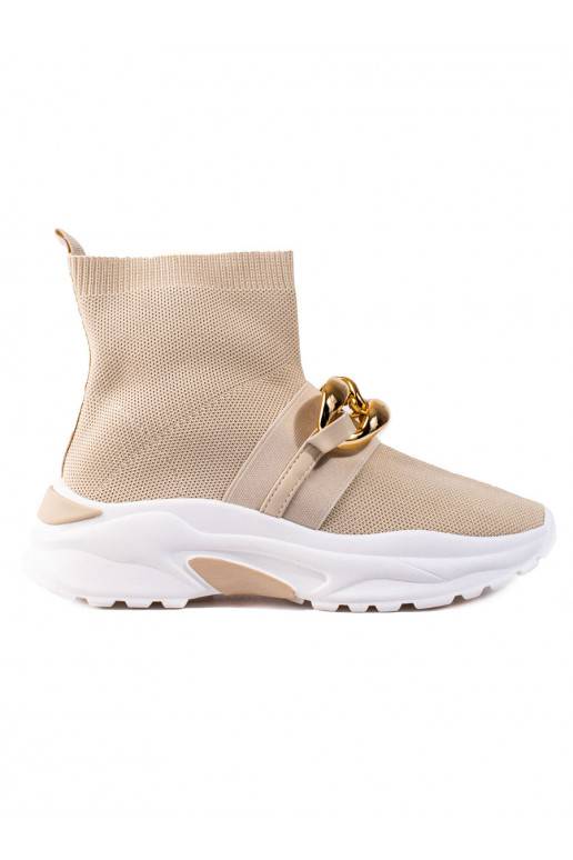 Moteriški laisvalaikio batai Shelovet su kojinės tipo auliuku smėlio spalvos