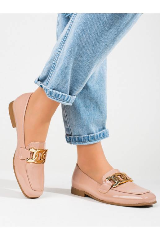 su lako efektu rožinės spalvos moteriški pusbačiai su grandinėle Shelovet