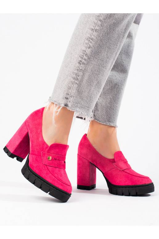 rožinės spalvos iš zomšos pusbačiai su aukštu kulnu Vinceza 