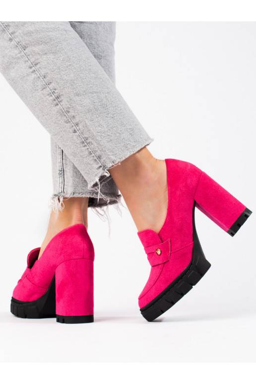 rožinės spalvos iš zomšos pusbačiai su aukštu kulnu Vinceza 