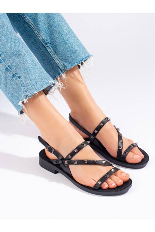 juodos spalvos rzymianki sandalai su kniedytėmis Potocki