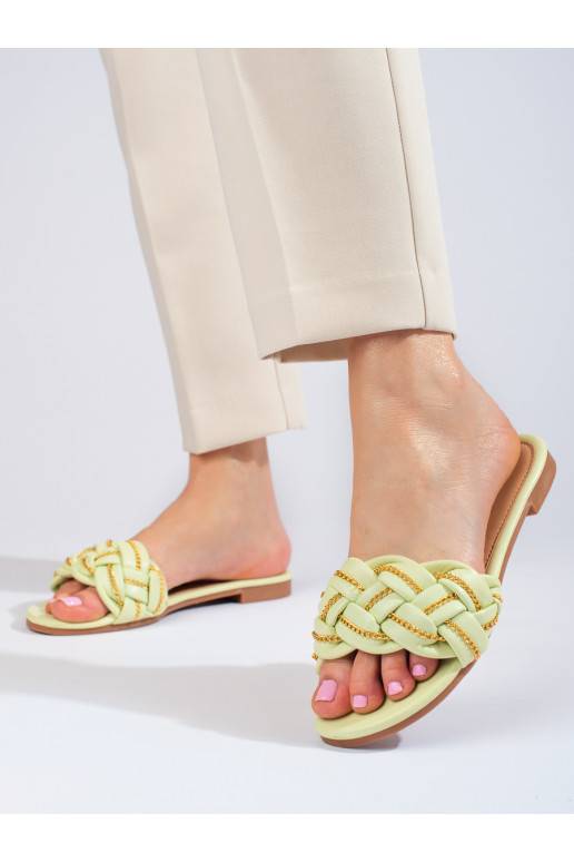 Elegantiško stiliaus limonkowe Šlepetės   su dekoratyvine grandinėle Shelovet