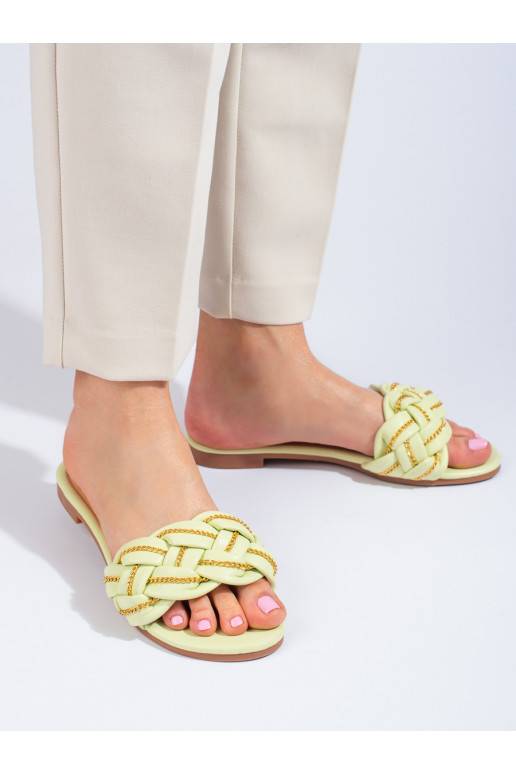 Elegantiško stiliaus limonkowe Šlepetės   su dekoratyvine grandinėle Shelovet