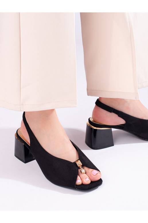 juodos spalvos  sandalai  iš zomšos ant kulno Shelovet