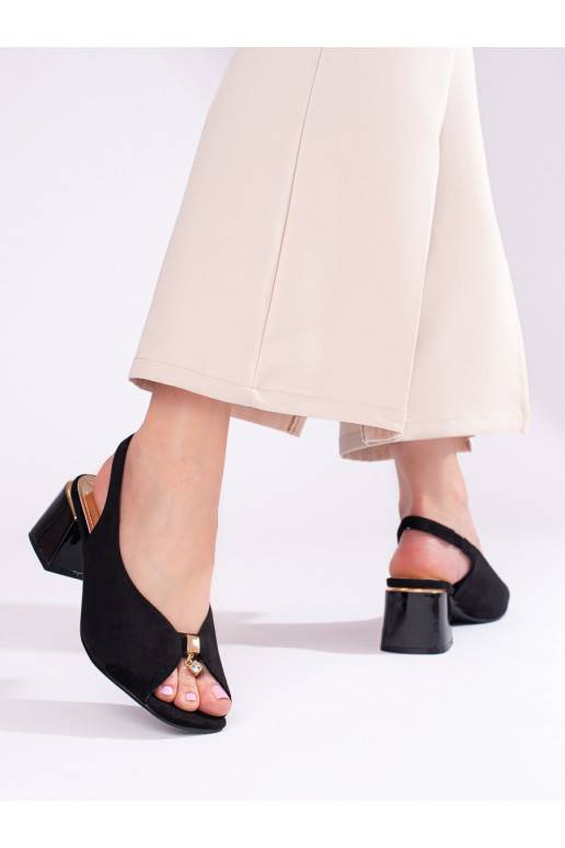 juodos spalvos  sandalai  iš zomšos ant kulno Shelovet