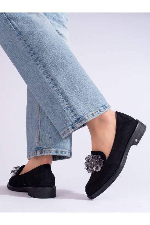 iš zomšos juodos spalvos moteriški mokasinai Potocki