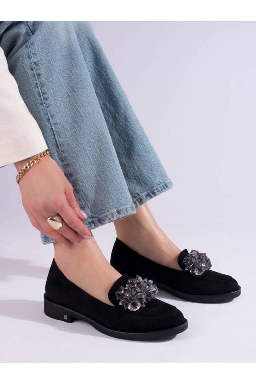 iš zomšos juodos spalvos moteriški mokasinai Potocki