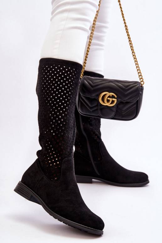 Zomšiniai ilgaauliai batai juodos...