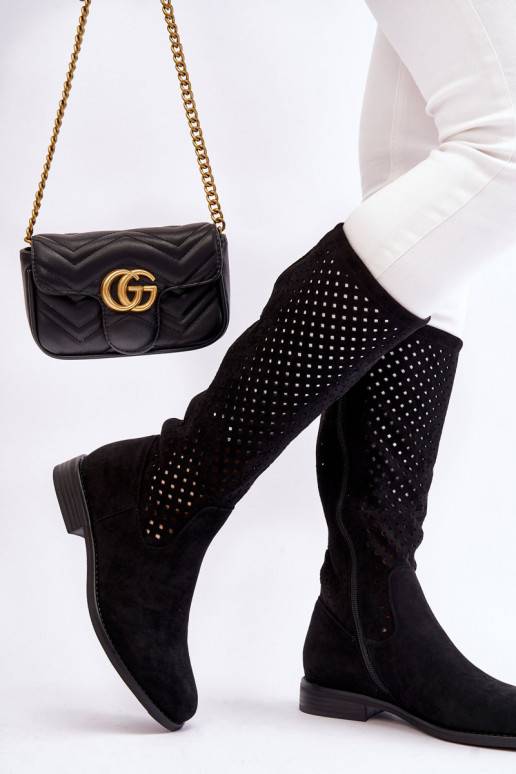 Zomšiniai ilgaauliai batai juodos...