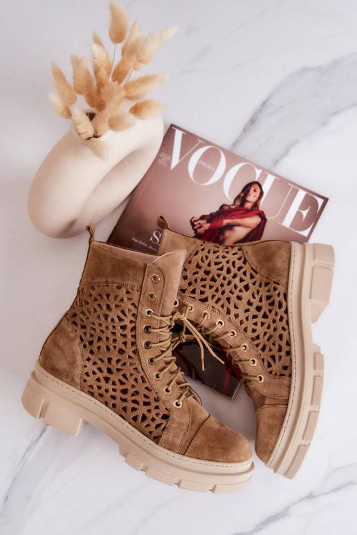 Ažūriniai aulinukai iš zomšos rudos...