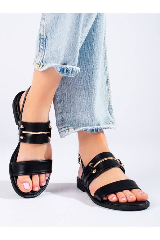 juodos spalvos sandalai  su aukso spalvos detalėmis Potocki