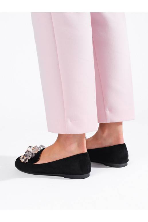 Juodos spalvos iš zomšos lords stiliaus batai z ozdobnymi kryształkami Shelovet