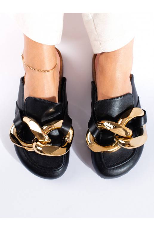 Juodos spalvos Šlepetės  z dużym łańcuchem Shelovet