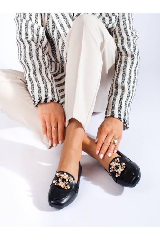 Juodos spalvos  mokasinai su aukso spalvos detalėmis Shelovet