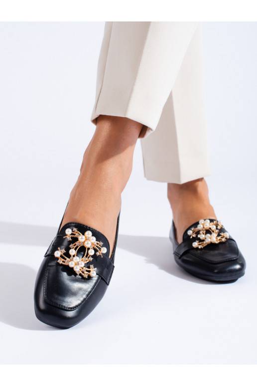 Juodos spalvos  mokasinai su aukso spalvos detalėmis Shelovet