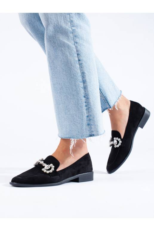 Juodos spalvos mokasinai iš zomšos su sagtimis Shelovet