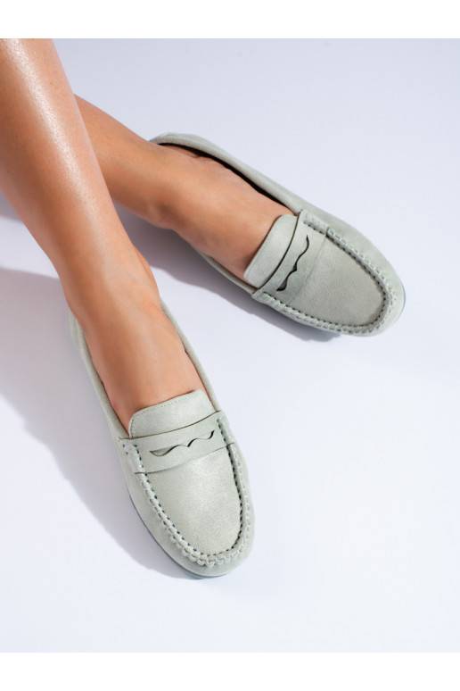 iš zomšos žalios spalvos moteriški mokasinai Shelovet