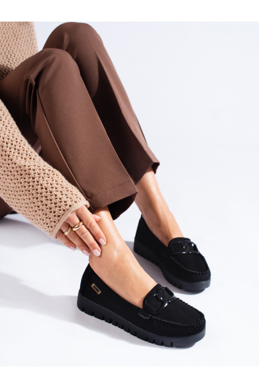 iš zomšos juodos spalvos mokasinai su masyviu kulnu Shelovet iš zomšos juodos spalvos mokasinai su masyviu kulnu Shelovet